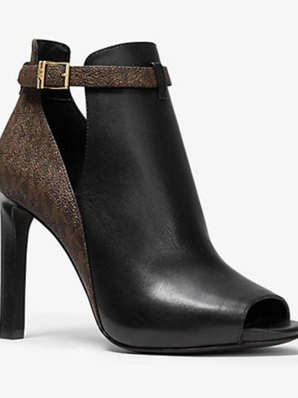 Michael Kors Black and Metallic Gold Textured T-Strap Heels